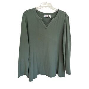 D&Co Essentials Sage Green 100% Cotton Long Sleeve Split Neck Top Womens 3X